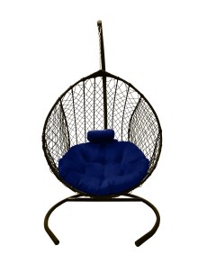 Подвесное кресло кокон Капля Стандарт коричневый с подушкой синей Craftmebel