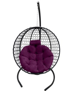 Подвесное кресло кокон Круглый Премиум чёрный с подушкой фиолетовой Craftmebel
