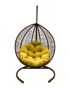 Подвесное кресло кокон Капля Зигзаг коричневый с подушкой жёлтой Craftmebel