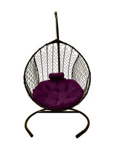 Подвесное кресло кокон Капля Стандарт коричневый с подушкой фиолетовой Craftmebel