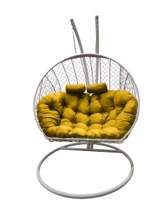 Подвесное кресло кокон Двойной белый с подушкой жёлтой Craftmebel