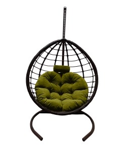 Подвесное кресло кокон Капля Сфера чёрный с подушкой зелёной Craftmebel