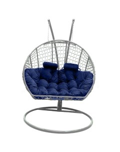 Подвесное кресло кокон Двойной Премиум Кольца белый с подушкой синей Craftmebel