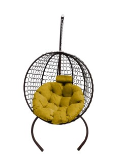 Подвесное кресло кокон Круглый Премиум коричневый с подушкой жёлтой Craftmebel