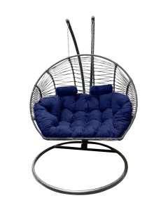 Подвесное кресло кокон Двойной Премиум Зигзаг графит с подушкой синей Craftmebel