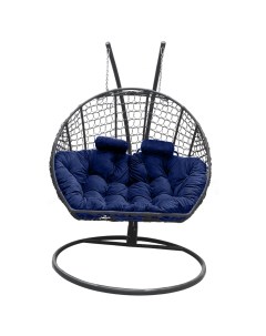 Подвесное кресло кокон Двойной Премиум Кольца графит с подушкой синей Craftmebel