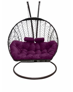 Подвесное кресло кокон Двойной коричневый с подушкой фиолетовой Craftmebel