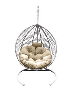 Подвесное кресло кокон Капля Зигзаг белый с подушкой бежевой Craftmebel