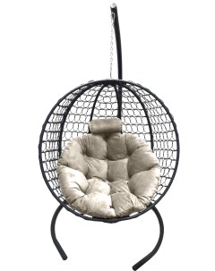 Подвесное кресло кокон Круглый Премиум графит с подушкой бежевой Craftmebel