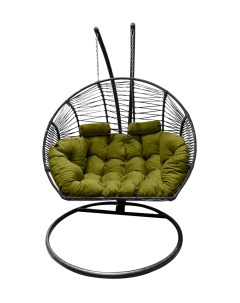 Подвесное кресло кокон Двойной Премиум Зигзаг чёрный с подушкой зелёной Craftmebel