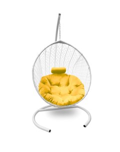 Подвесное кресло кокон Капля Стандарт белый с подушкой жёлтой Craftmebel