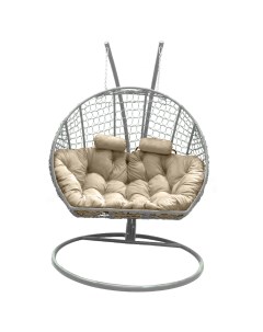 Подвесное кресло кокон Двойной Премиум Кольца белый с подушкой бежевой Craftmebel