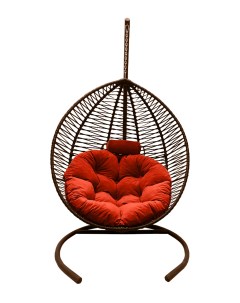 Подвесное кресло кокон Капля Зигзаг коричневый с подушкой коралловой Craftmebel