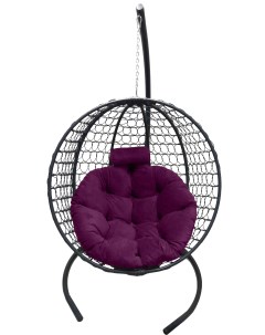 Подвесное кресло кокон Круглый Премиум графит с подушкой фиолетовой Craftmebel