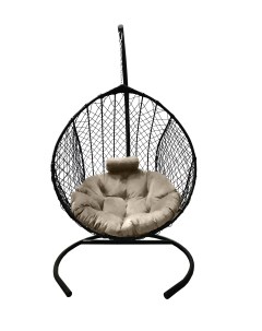 Подвесное кресло кокон Капля Стандарт чёрный с подушкой бежевой Craftmebel
