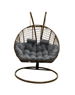 Подвесное кресло кокон Двойной Премиум Кольца коричневый с подушкой серой Craftmebel