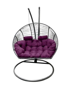 Подвесное кресло кокон Двойной Премиум Зигзаг графит с подушкой фиолетовой Craftmebel