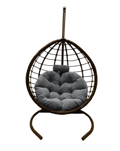 Подвесное кресло кокон Капля Сфера коричневый с подушкой серой Craftmebel
