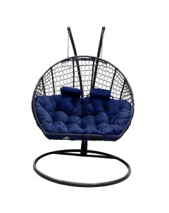 Подвесное кресло кокон Двойной Премиум Кольца чёрный с подушкой синей Craftmebel