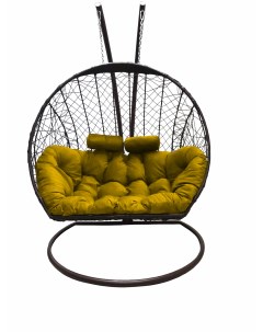 Подвесное кресло кокон Двойной коричневый с подушкой жёлтой Craftmebel