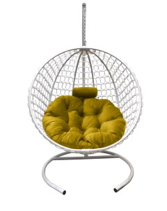 Подвесное кресло кокон Круглый Премиум белый с подушкой жёлтой Craftmebel