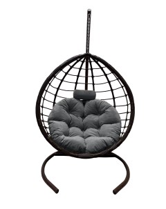 Подвесное кресло кокон Капля Сфера чёрный с подушкой серой Craftmebel