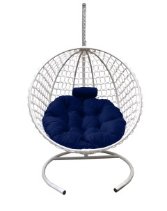 Подвесное кресло кокон Круглый Премиум белый с подушкой синей Craftmebel