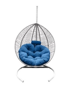 Подвесное кресло кокон Капля Зигзаг белый с подушкой голубой Craftmebel