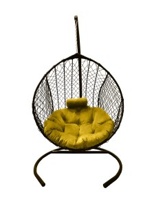 Подвесное кресло кокон Капля Стандарт коричневый с подушкой жёлтой Craftmebel