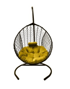 Подвесное кресло кокон Капля Стандарт коричневый с подушкой жёлтой Craftmebel
