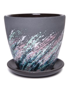Горшок бетон. Живопись черный крокус №2, 12,3х14,9х14,9 Композит