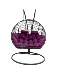 Подвесное кресло кокон Двойной Премиум Кольца графит с подушкой фиолетовой Craftmebel