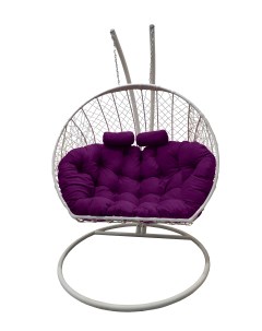 Подвесное кресло кокон Двойной белый с подушкой фиолетовой Craftmebel