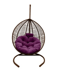 Подвесное кресло кокон Капля Зигзаг коричневый с подушкой фиолетовой Craftmebel