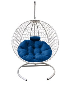 Подвесное кресло кокон Круглый Премиум белый с подушкой голубой Craftmebel