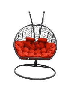 Подвесное кресло кокон Двойной Премиум Кольца графит с подушкой коралловой Craftmebel