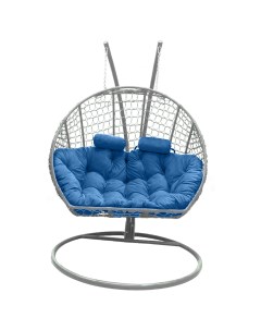 Подвесное кресло кокон Двойной Премиум Кольца белый с подушкой голубой Craftmebel