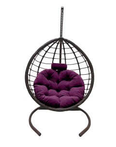 Подвесное кресло кокон Капля Сфера графит с подушкой фиолетовой Craftmebel