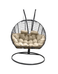 Подвесное кресло кокон Двойной Премиум Кольца графит с подушкой бежевой Craftmebel