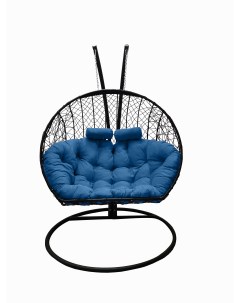 Подвесное кресло кокон Двойной чёрный с подушкой голубой Craftmebel