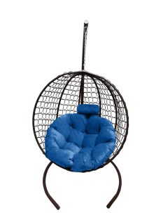 Подвесное кресло кокон Круглый Премиум коричневый с подушкой голубой Craftmebel