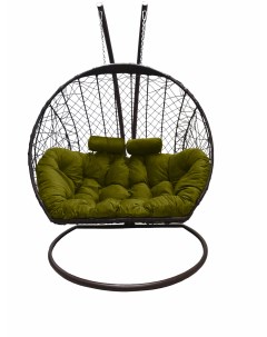 Подвесное кресло кокон Двойной коричневый с подушкой зелёной Craftmebel