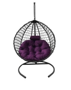 Подвесное кресло кокон Капля Премиум графит с подушкой фиолетовой Craftmebel