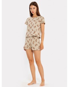 Комплект женский джемпер шорты бежевый с принтом в виде гепардов Mark formelle