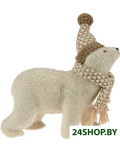Статуэтка Полярный медвежонок в шапке и шарфе YZB005510 кремовый Greendeco