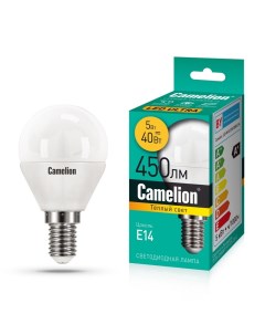Лампа светодиодная G45 5Вт E14 3000K LED M 15057 Camelion