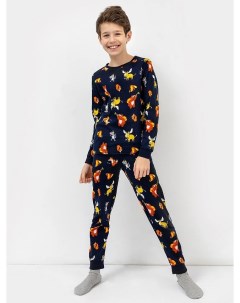 Хлопковый комплект для мальчиков джемпер и брюки в расцветке звери на синем Mark formelle