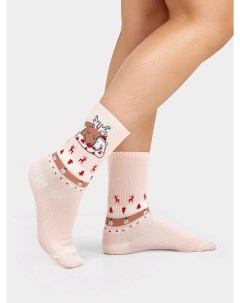 Высокие женские носки 3 пары в трех цветах с новогодними картинками Mark formelle