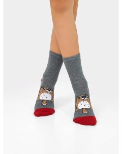 Детские высокие носки в оттенке темно серый меланж с изображением сурка Mark formelle