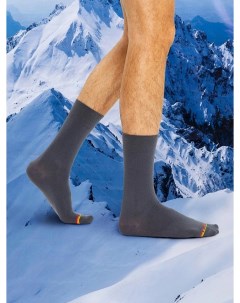 Высокие мужские носки термо темно серого цвета с желтой и красной полоской Mark formelle